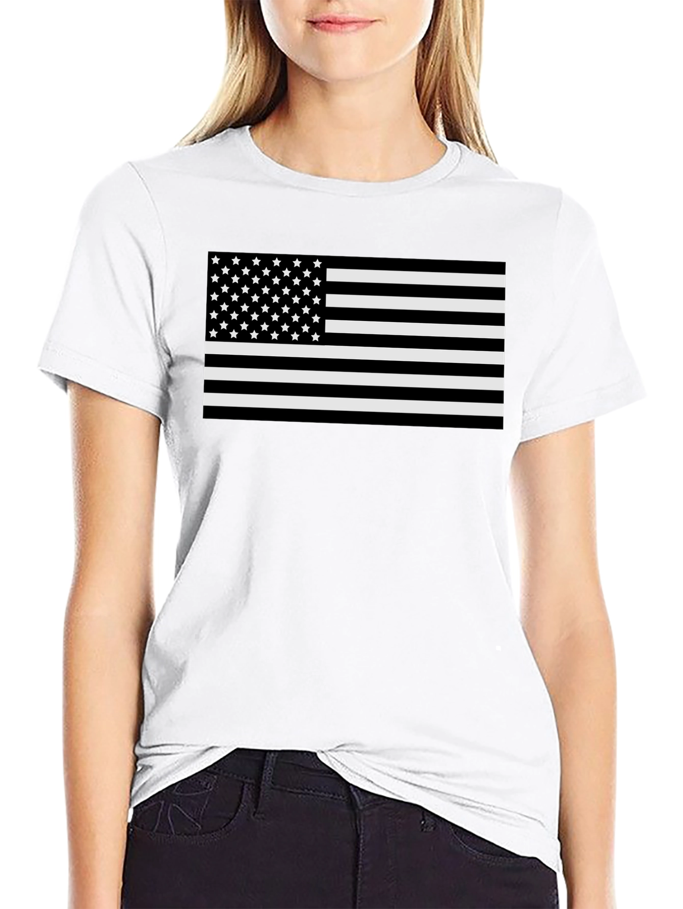 Monochrome American Flag Graphic T-Shirt