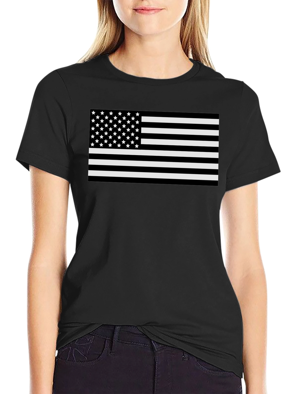 Monochrome American Flag Graphic T-Shirt