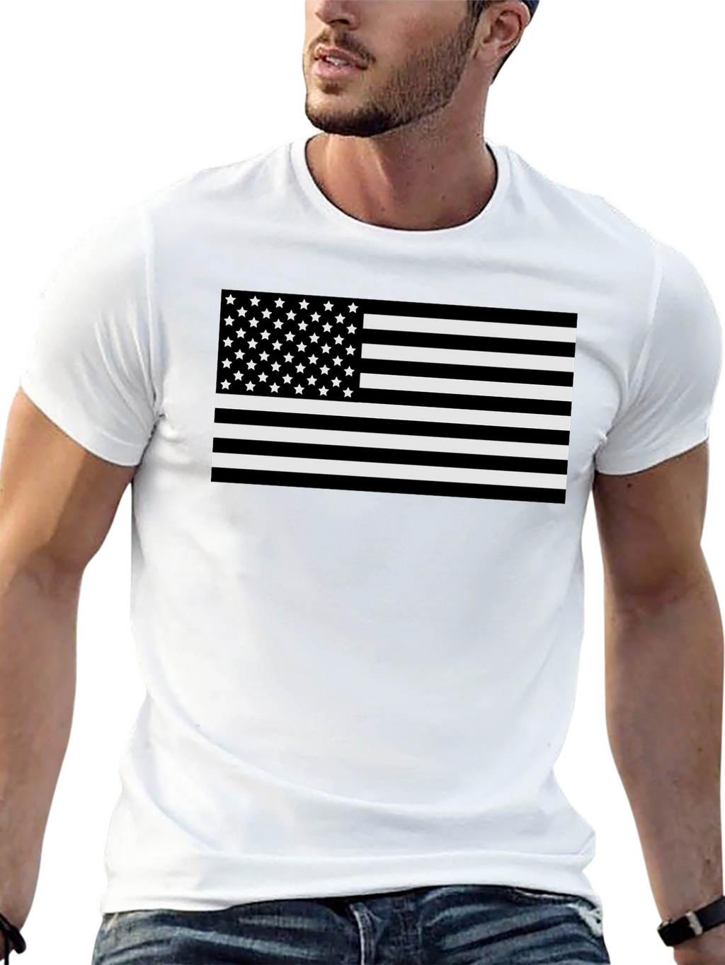 Monochrome American Flag Graphic T-Shirt