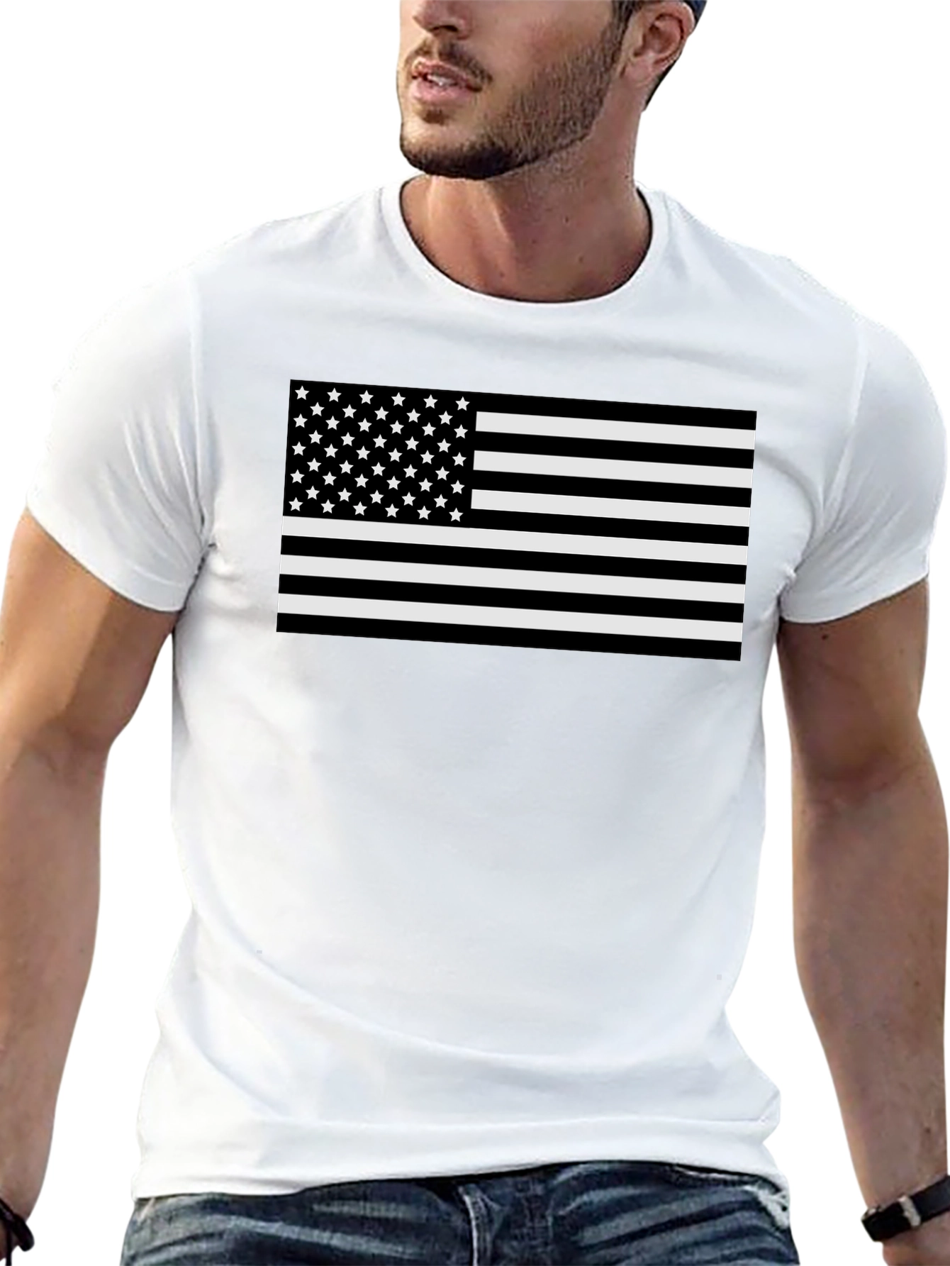 Monochrome American Flag Graphic T-Shirt