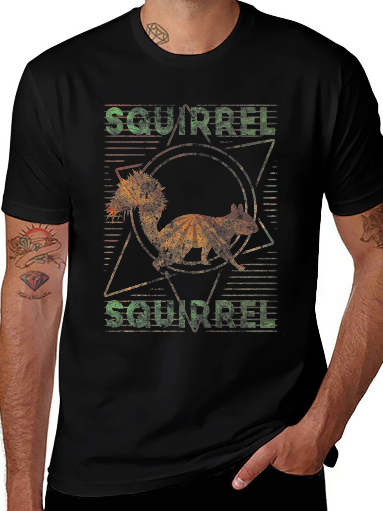 Vintage Squirrel Graphic Print Black T-Shirt