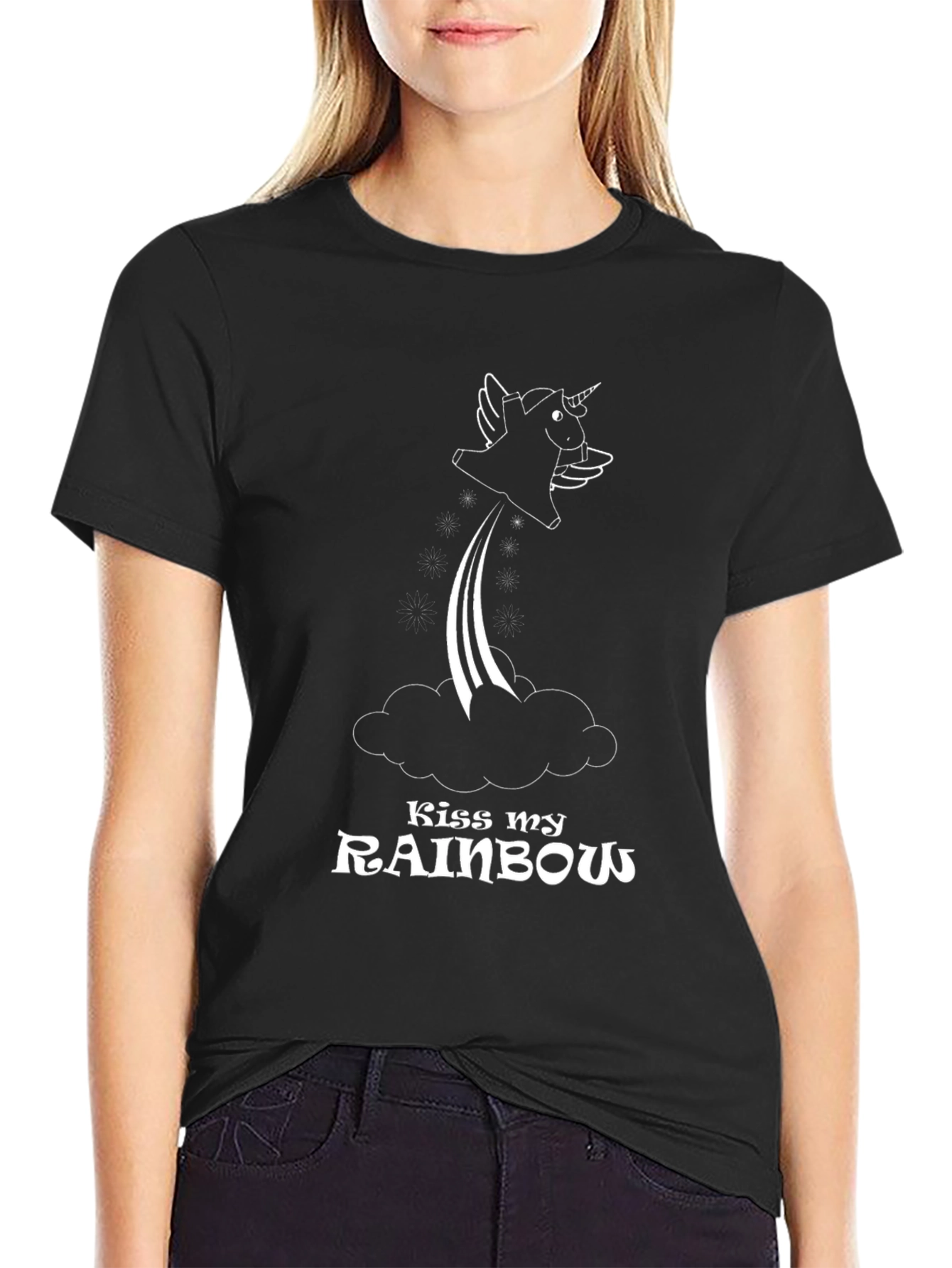 Kiss My Rainbow Unicorn T-Shirt - Black Cotton Tee