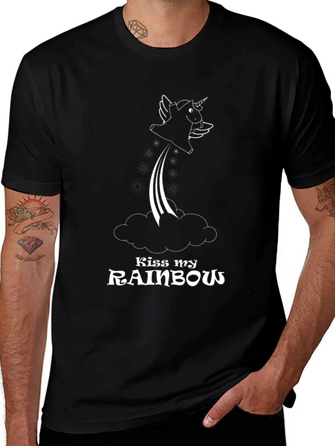 Kiss My Rainbow Unicorn T-Shirt - Black Cotton Tee