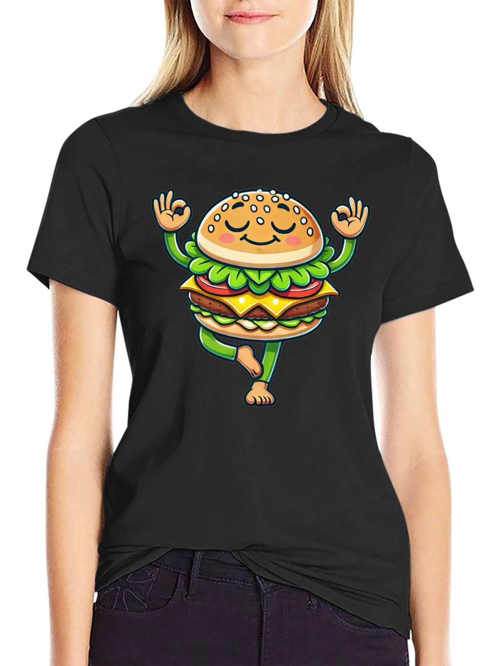 Yoga Burger T-Shirt - Meditating Fast Food Tee