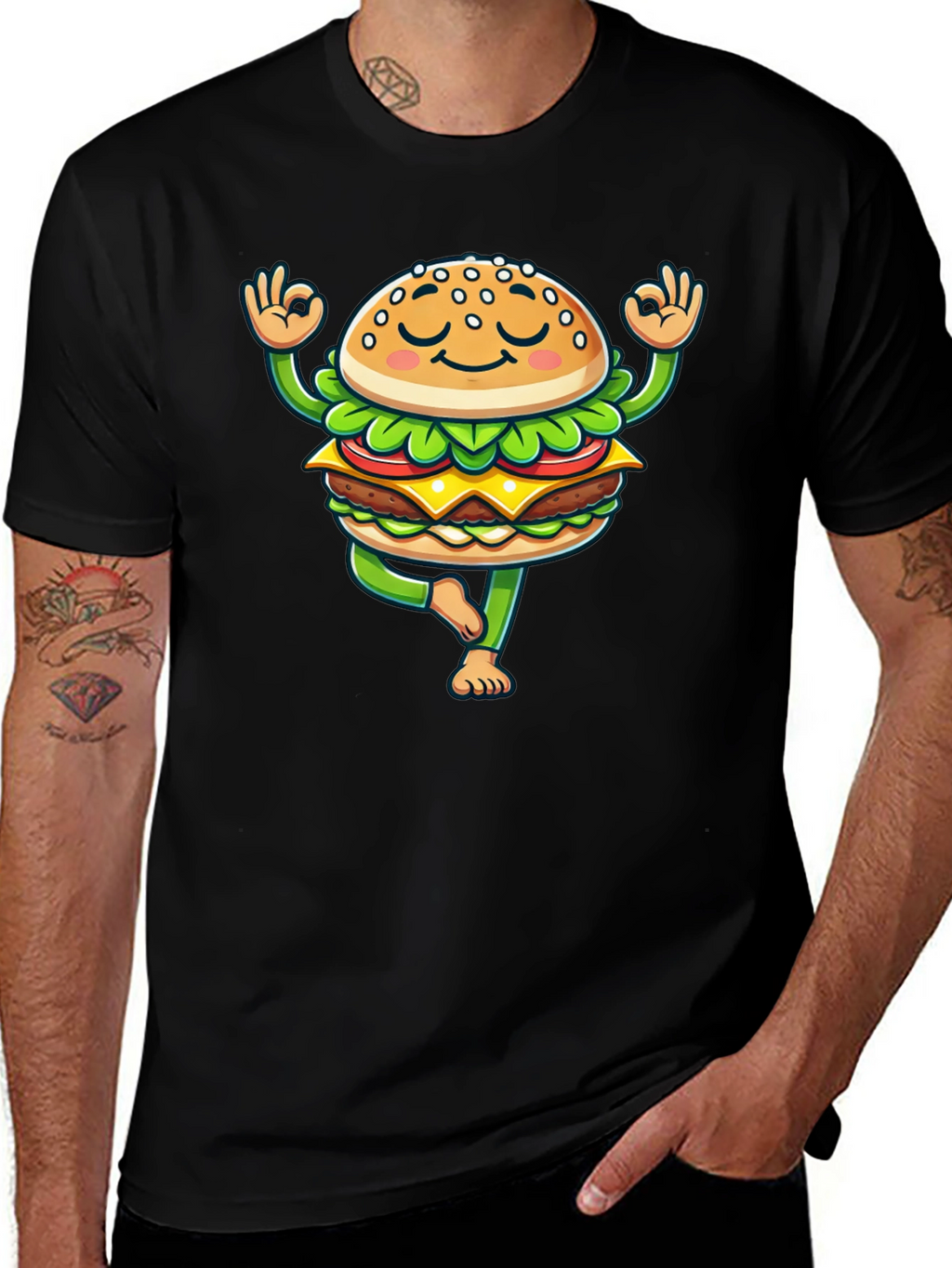 Yoga Burger T-Shirt - Meditating Fast Food Tee