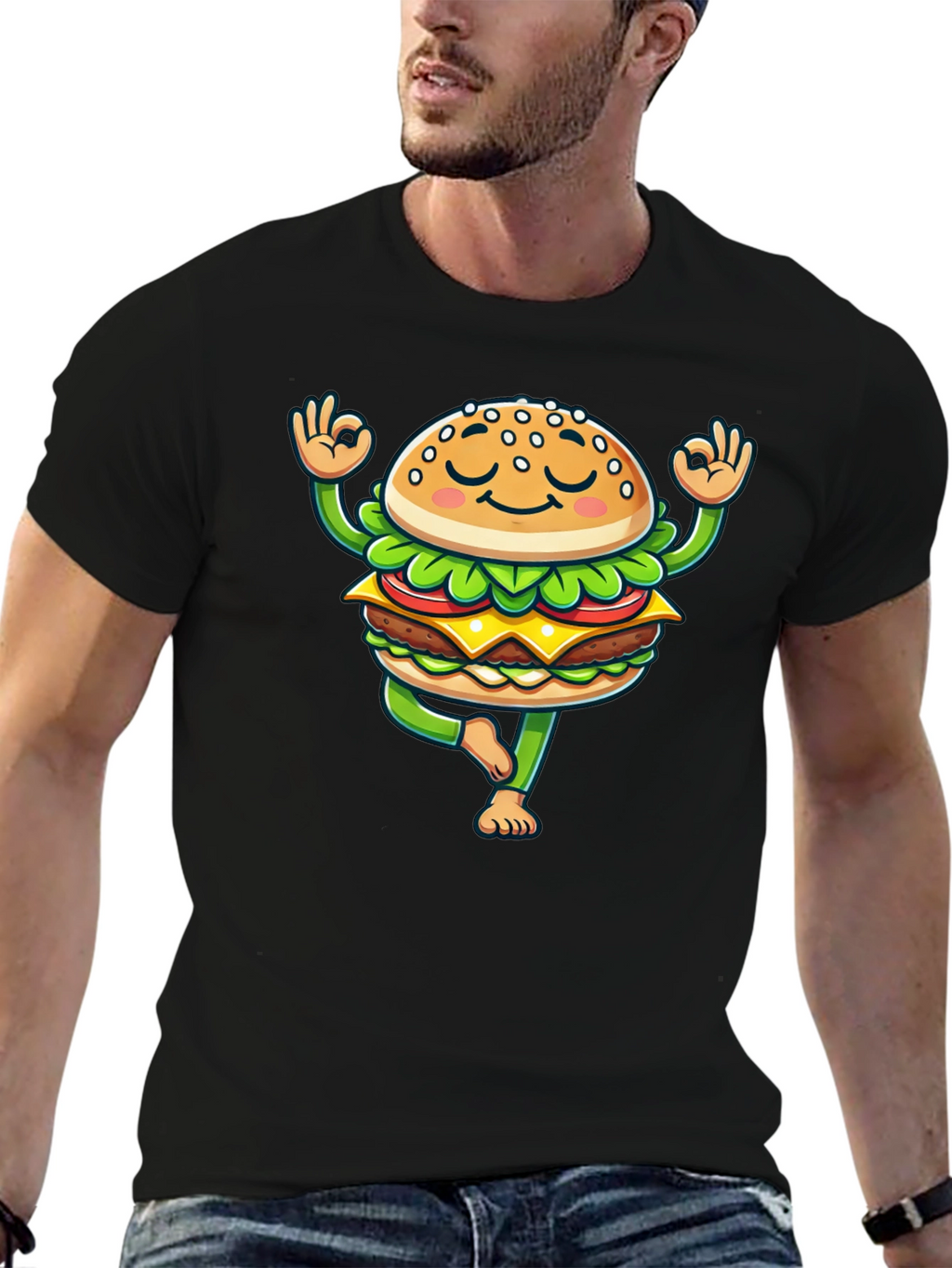 Yoga Burger T-Shirt - Meditating Fast Food Tee