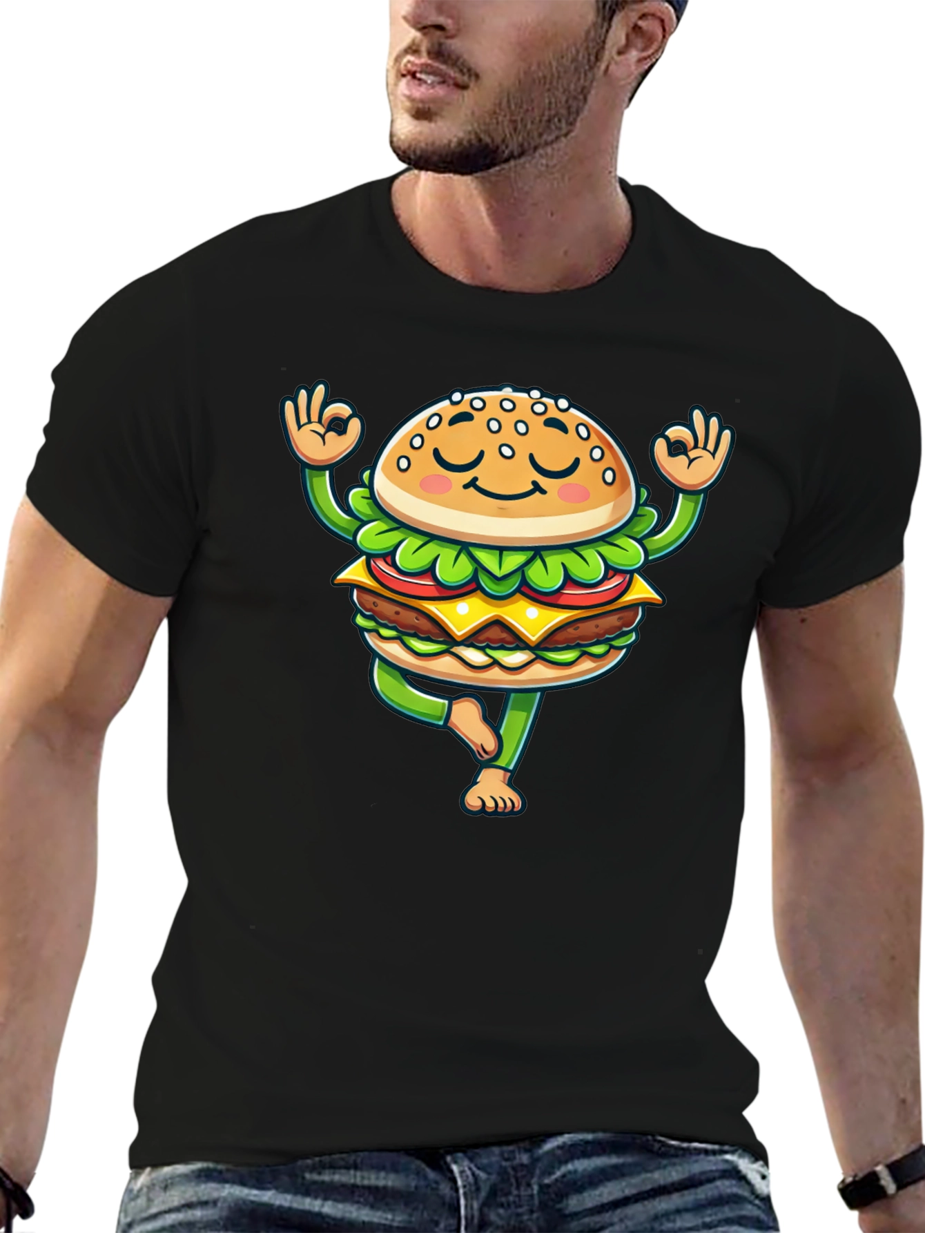 Yoga Burger T-Shirt - Meditating Fast Food Tee