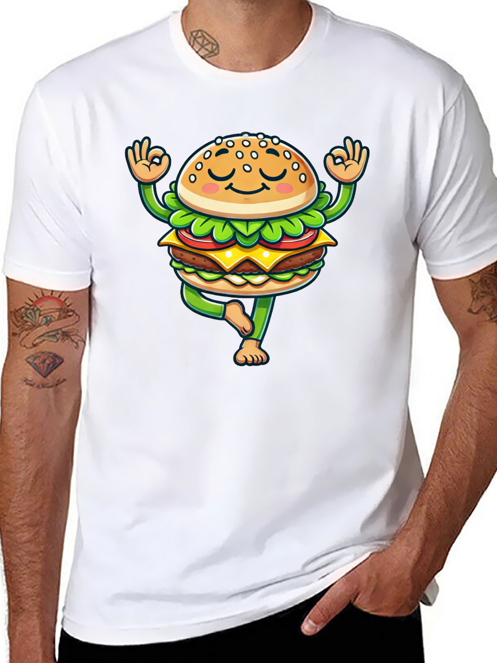 Yoga Burger T-Shirt - Meditating Fast Food Tee
