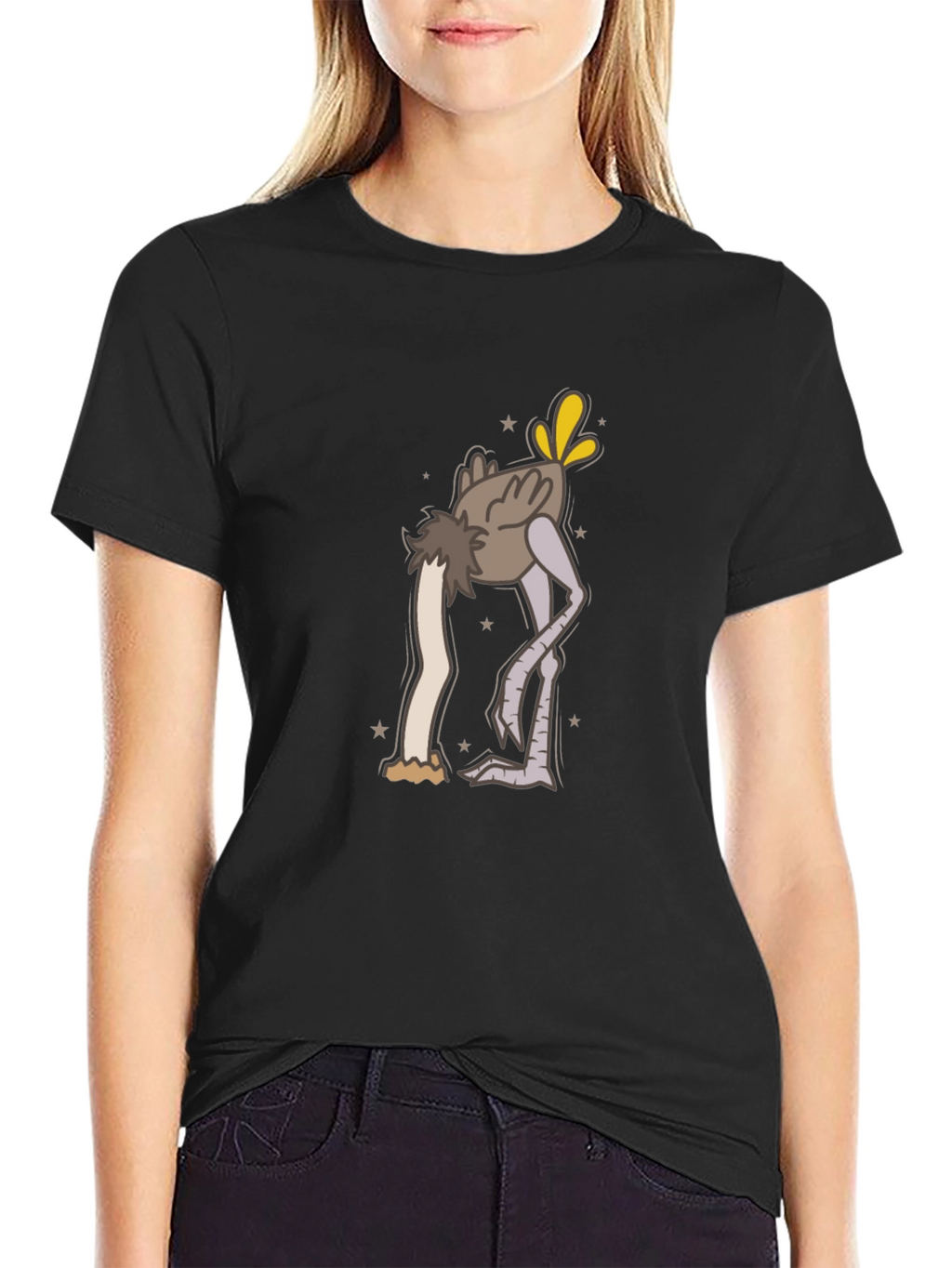 Black Ostrich Head in Sand Cartoon T-Shirt