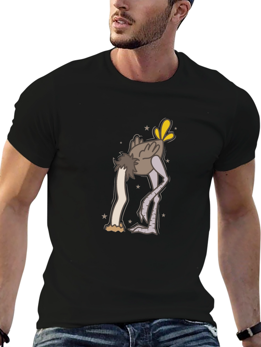 Black Ostrich Head in Sand Cartoon T-Shirt