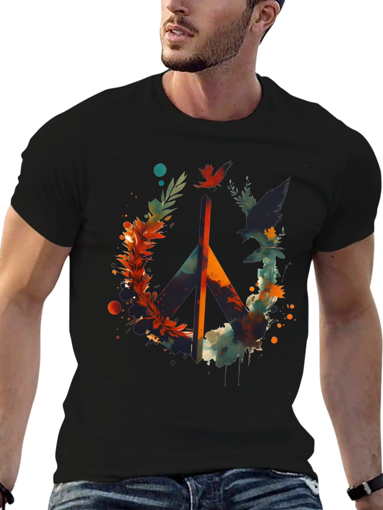 Peace Sign Graphic Tee - Mens Black T-Shirt