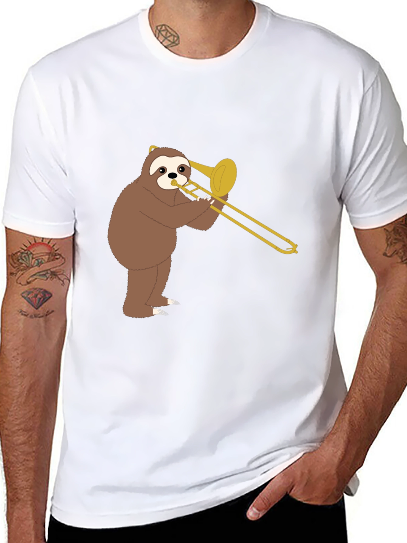 Sloth Trombone Player Graphic Tee