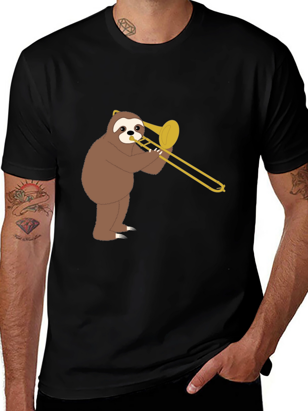 Sloth Trombone Player Graphic Tee