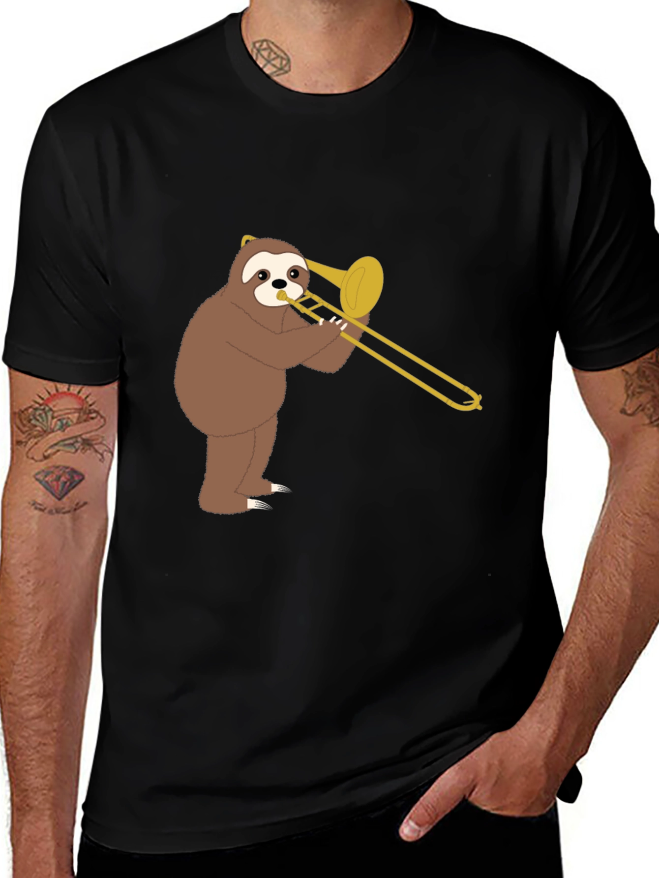 Sloth Trombone Player Graphic Tee