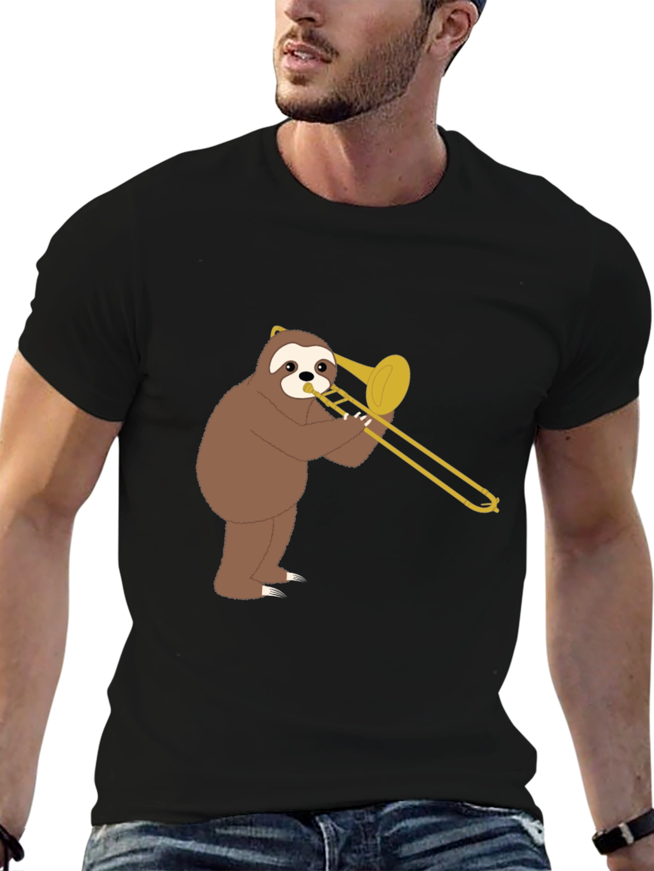 Sloth Trombone Player Graphic Tee