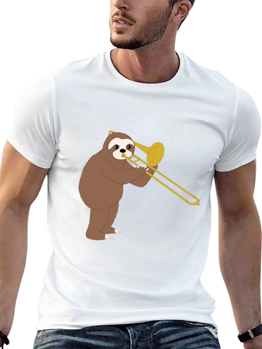 Sloth Trombone Player Graphic Tee