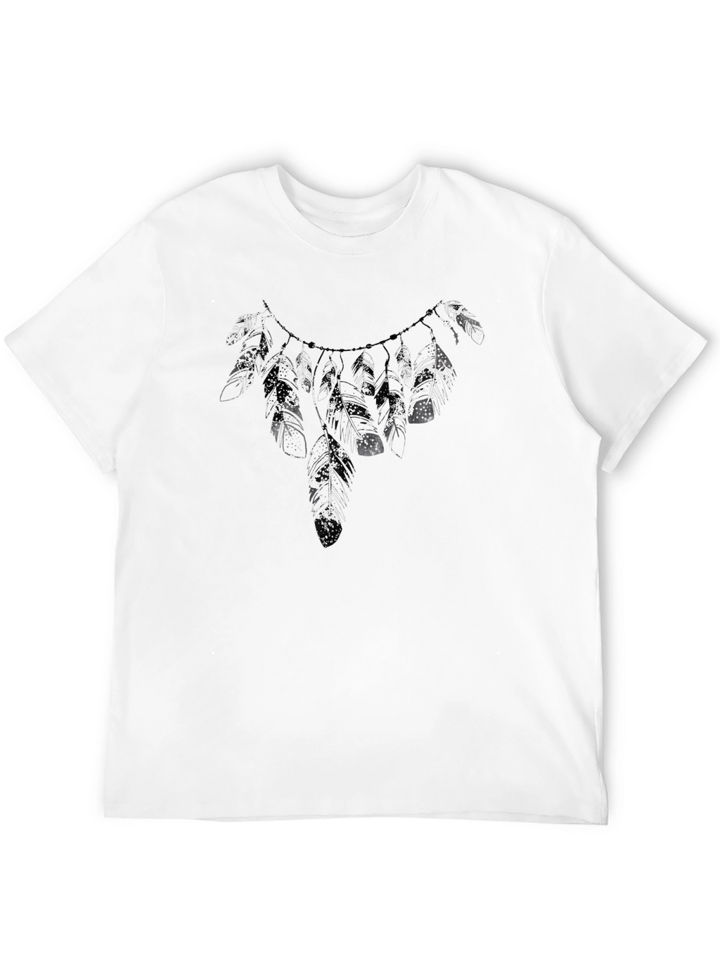 Feather Necklace Print Black T-Shirt