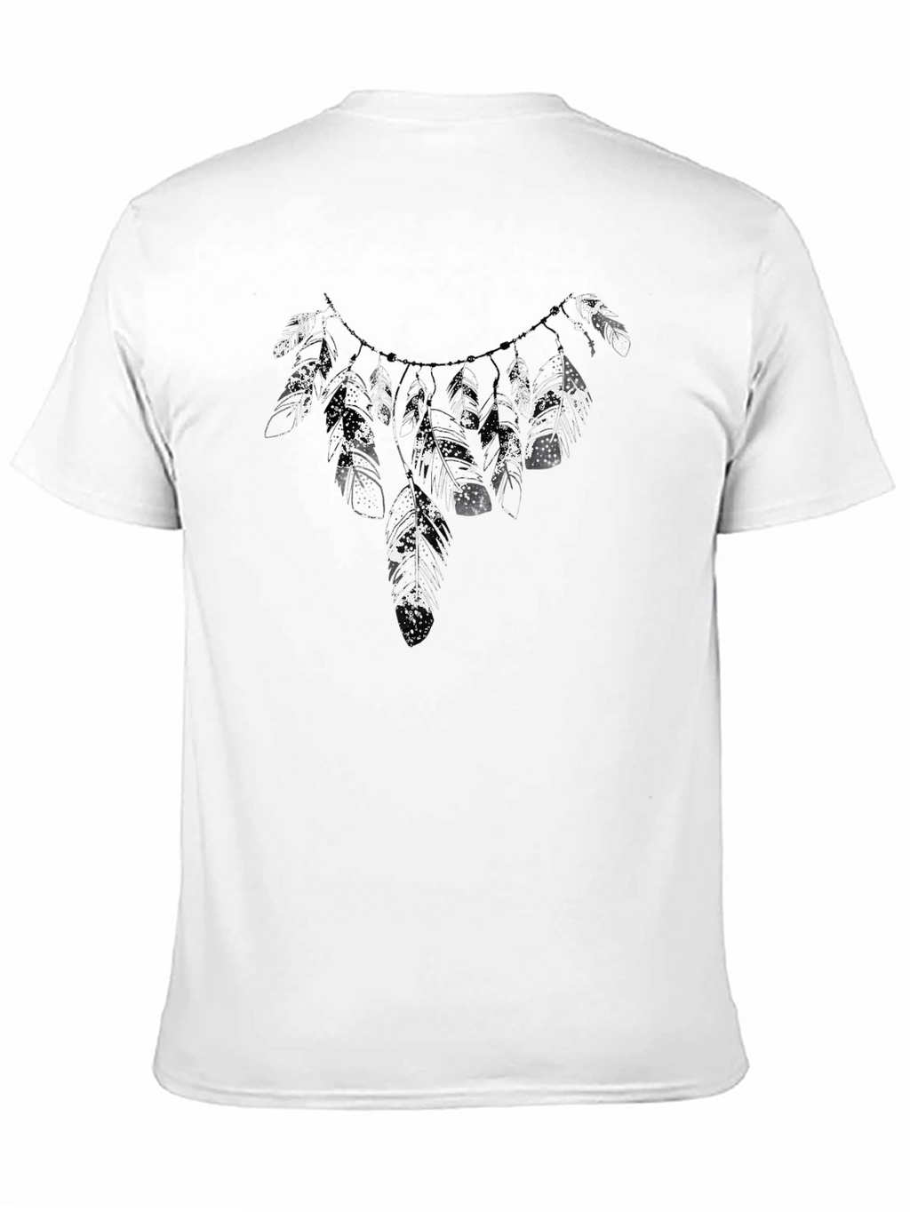 Feather Necklace Print Black T-Shirt