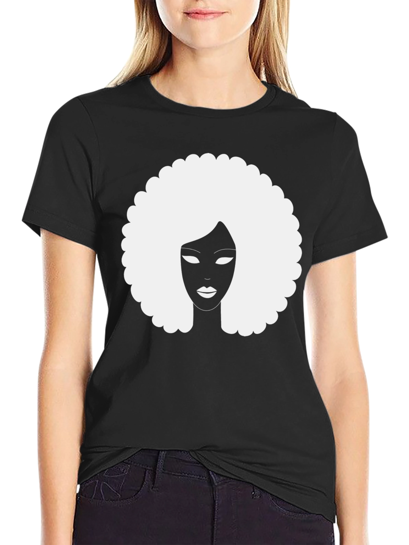 Afro Silhouette Graphic Tee - Classic Black Cotton T-Shirt