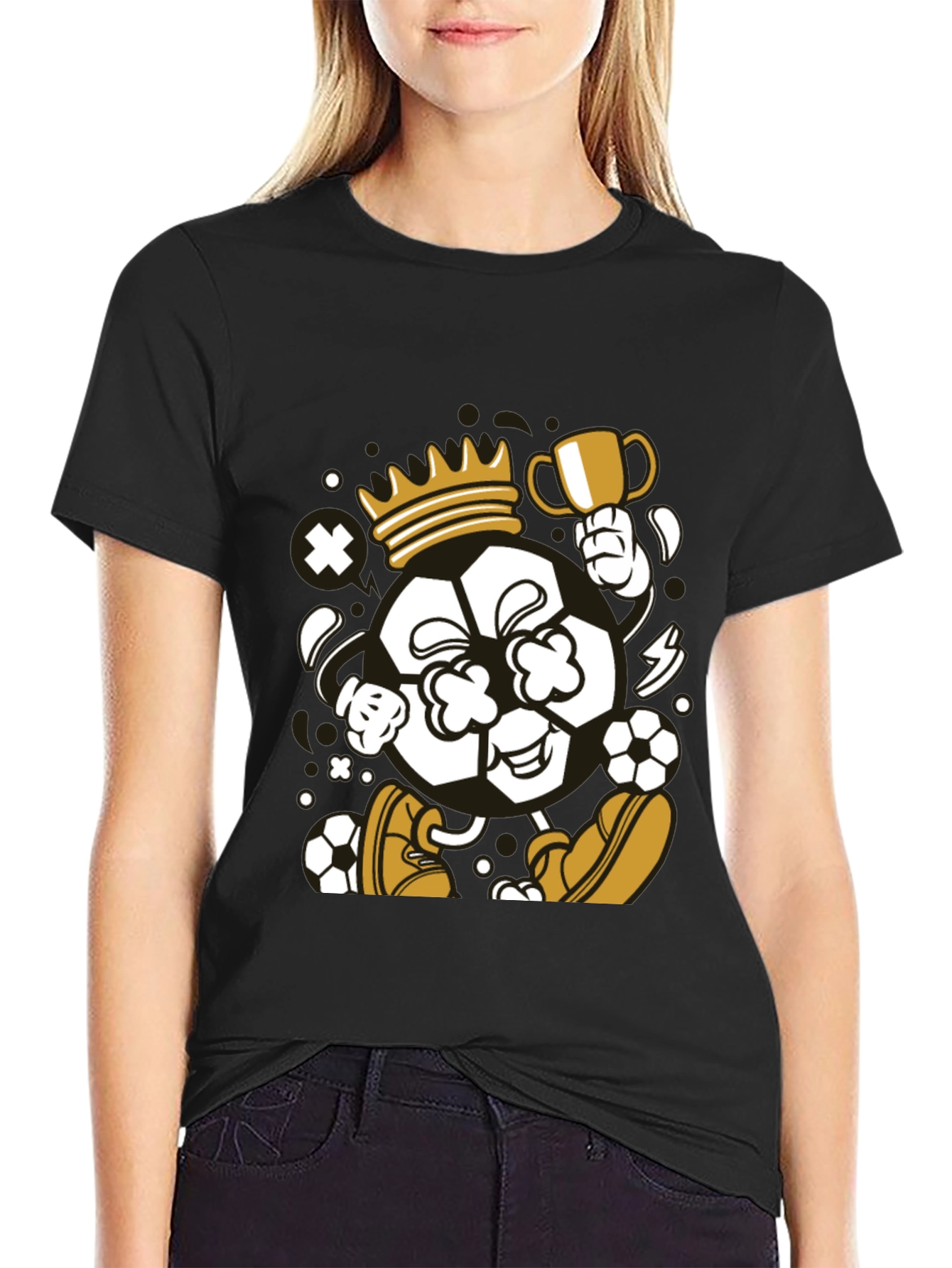 King Soccer Ball Black T-Shirt