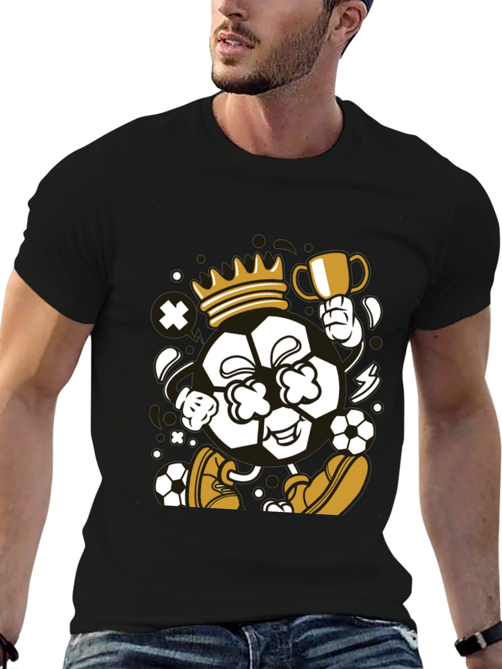 King Soccer Ball Black T-Shirt