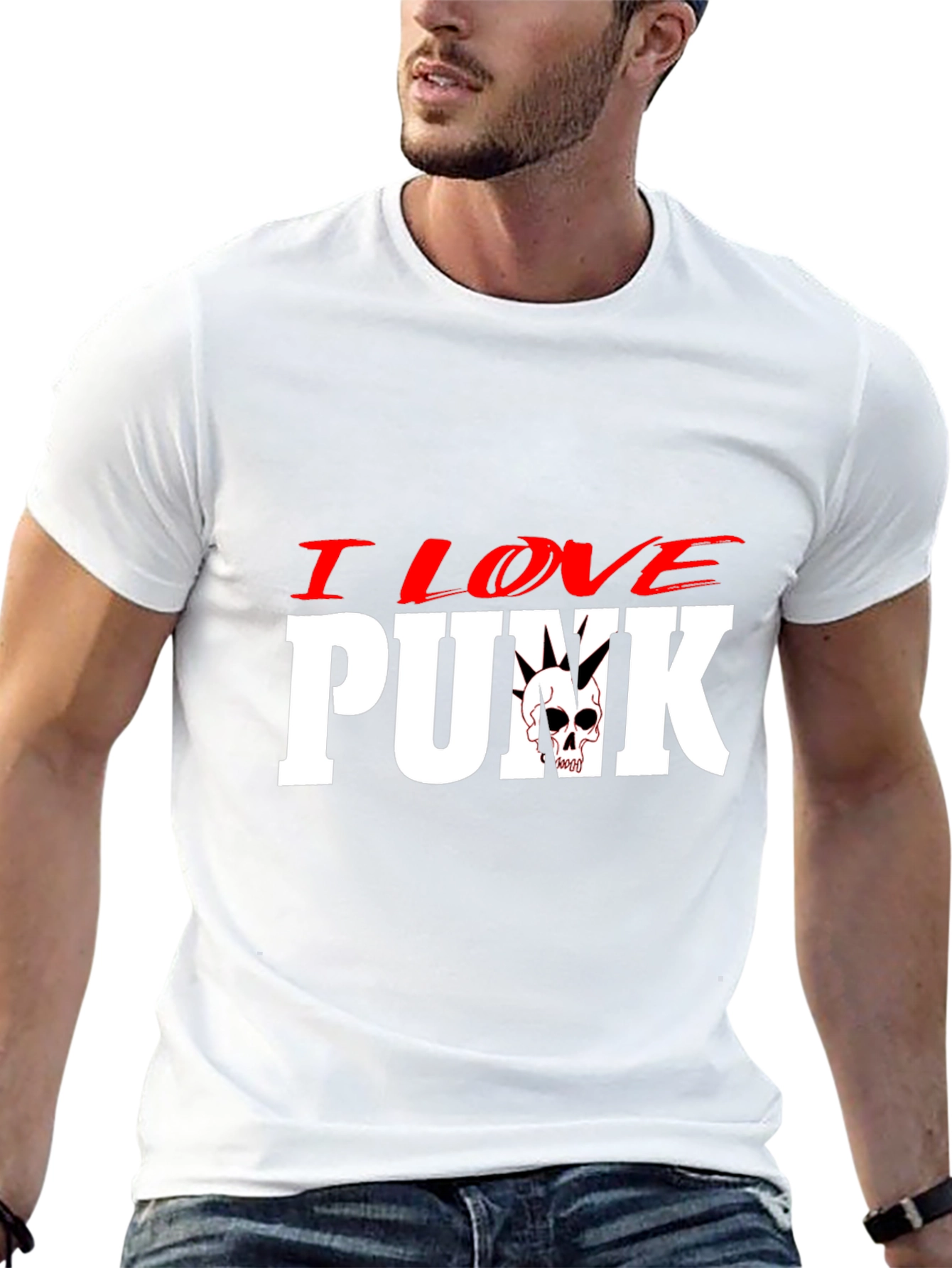 I Love Punk T-Shirt - Skull Design