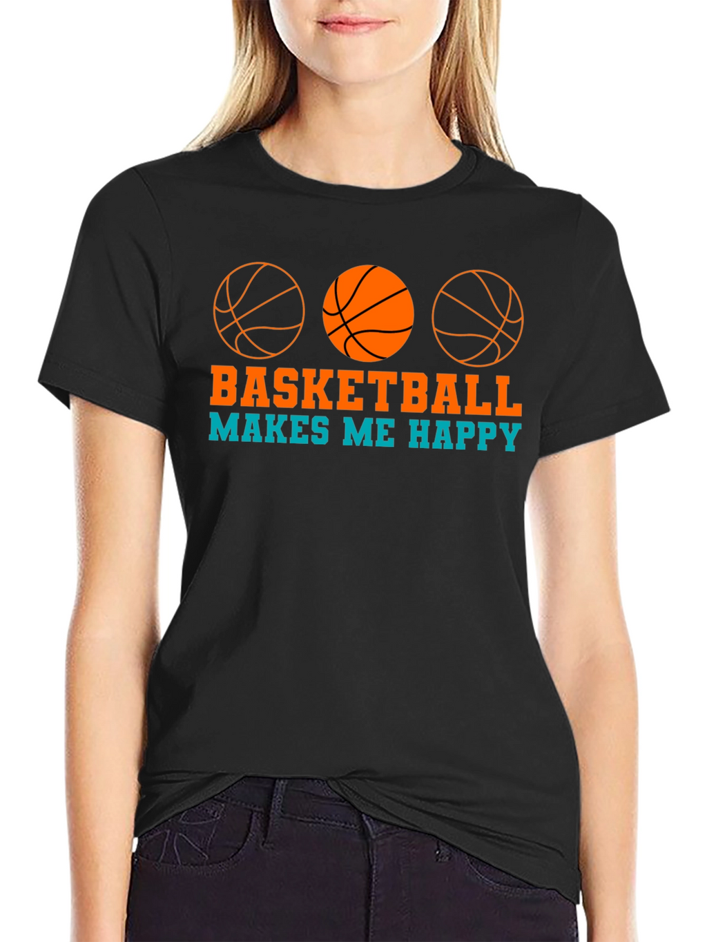 Basketball Makes Me Happy Graphic T-Shirt