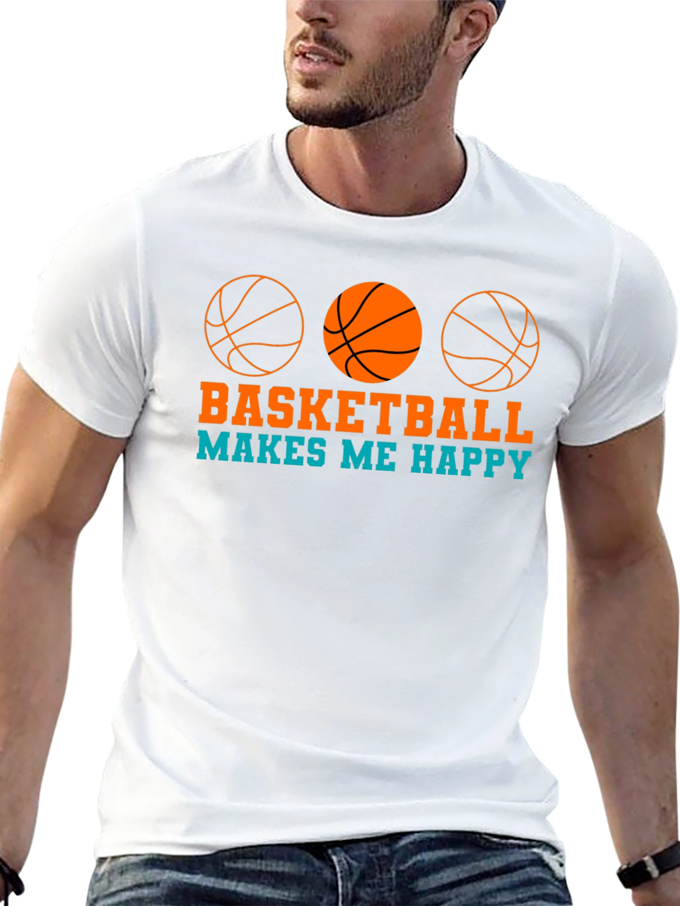 Basketball Makes Me Happy Graphic T-Shirt