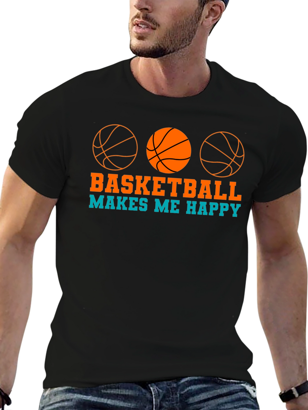 Basketball Makes Me Happy Graphic T-Shirt