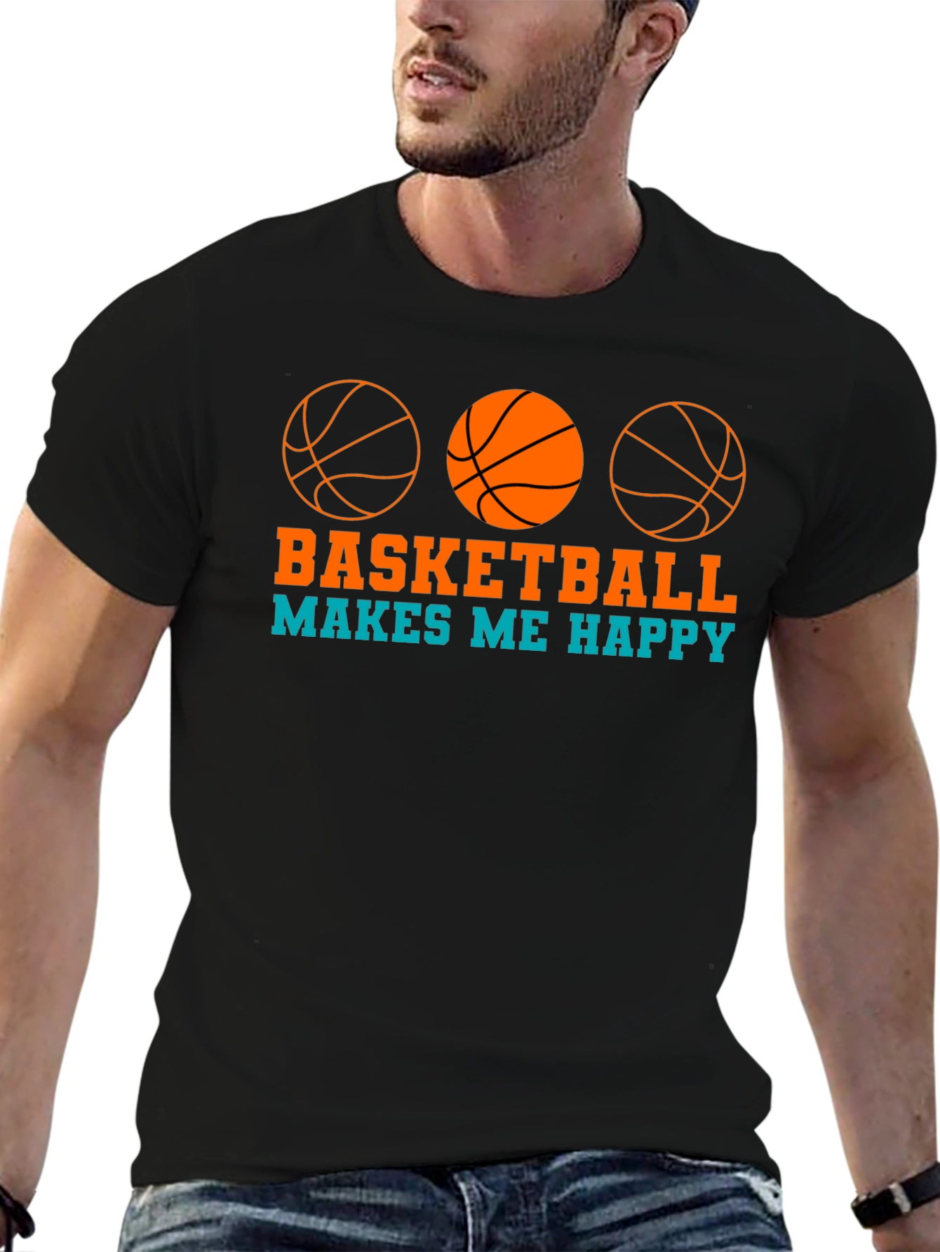 Basketball Makes Me Happy Graphic T-Shirt