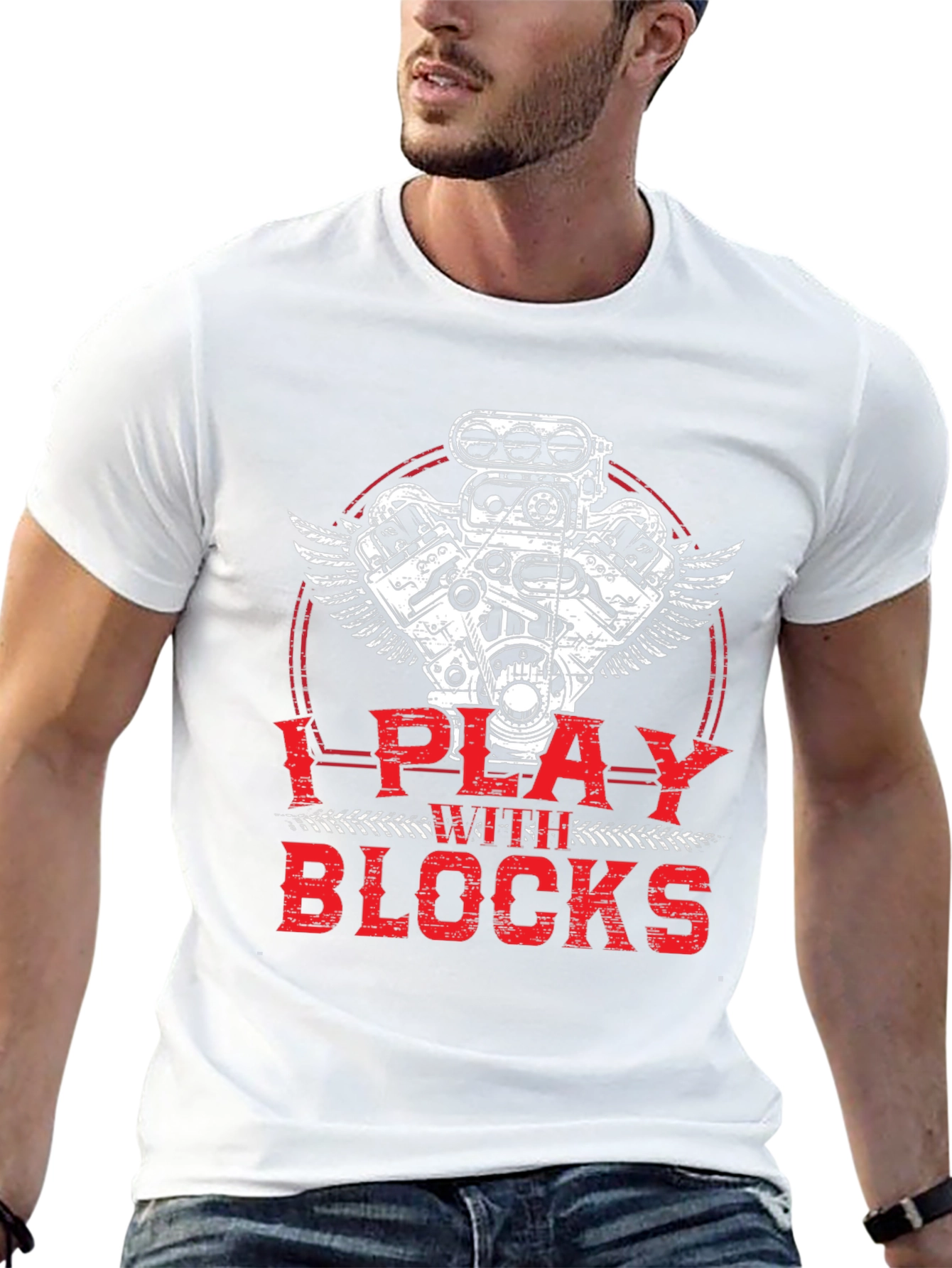 I Play with Blocks T-Shirt - Automotive Engine Design