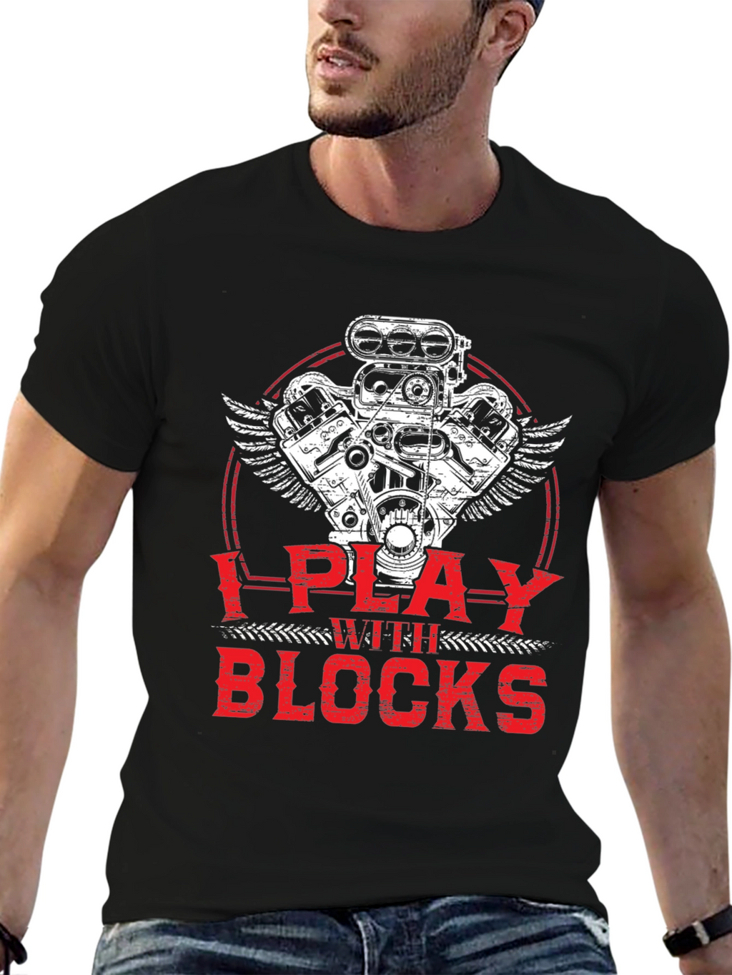 I Play with Blocks T-Shirt - Automotive Engine Design