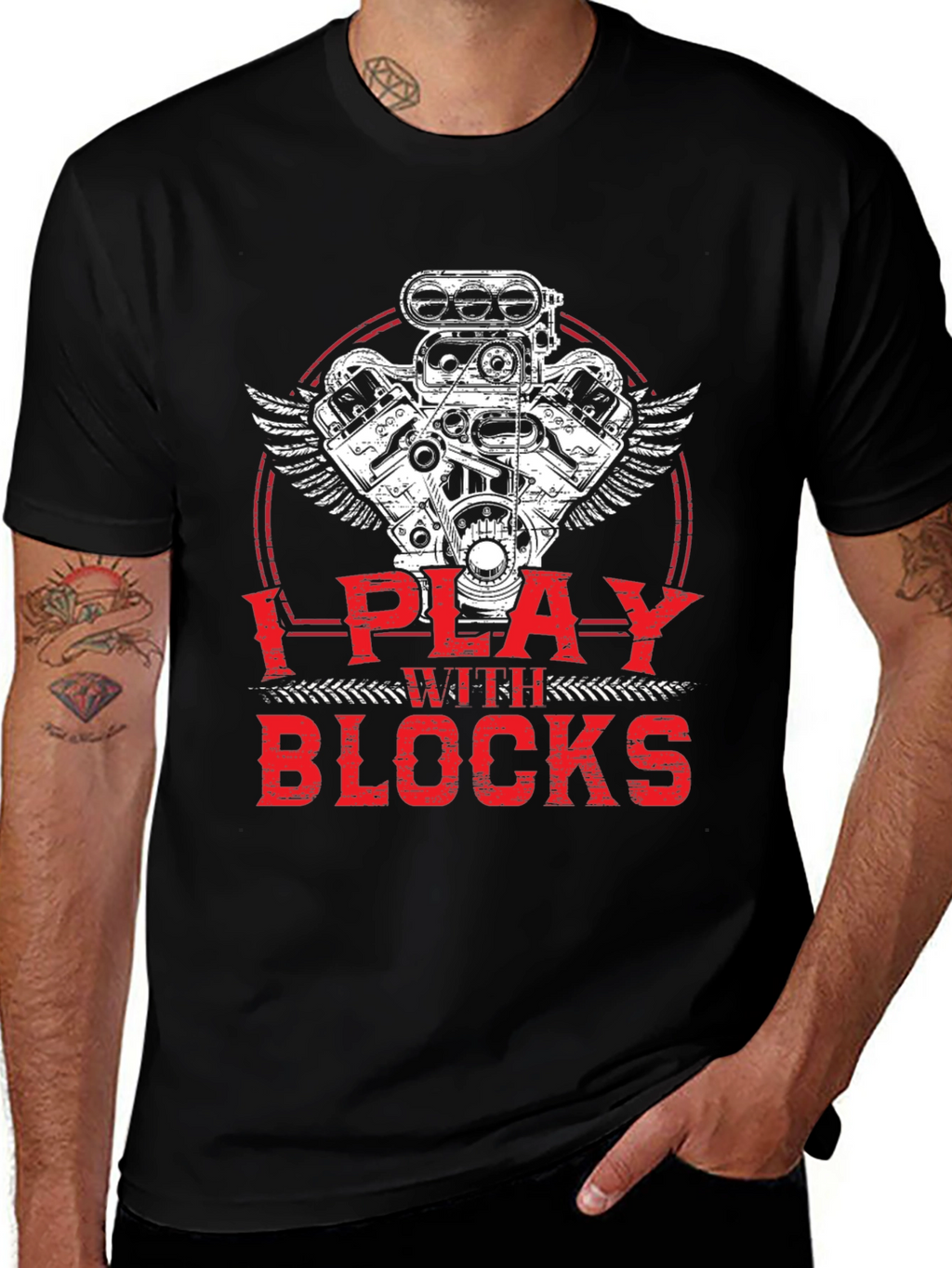 I Play with Blocks T-Shirt - Automotive Engine Design