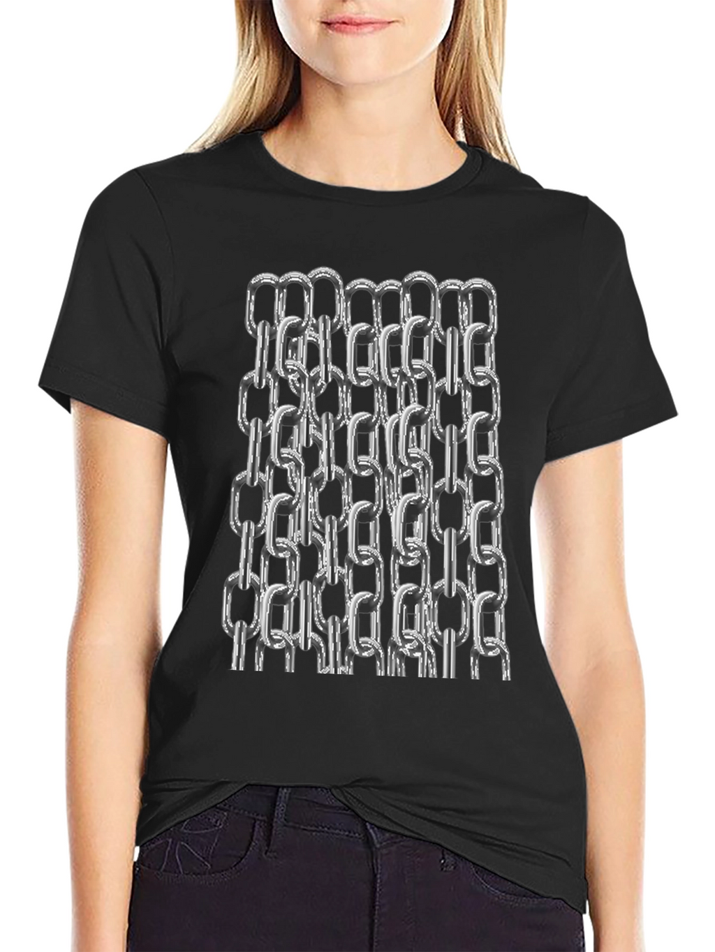 Chain Link Graphic Tee - Black Cotton Casual T-Shirt