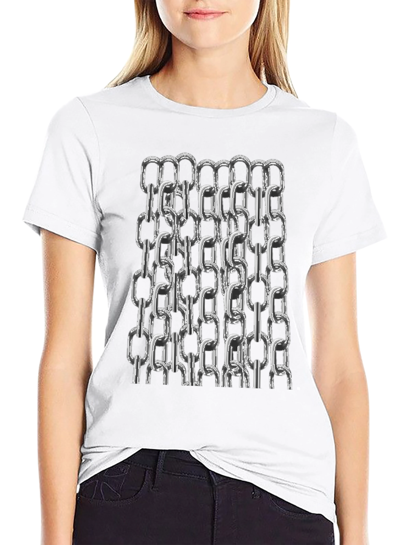Chain Link Graphic Tee - Black Cotton Casual T-Shirt