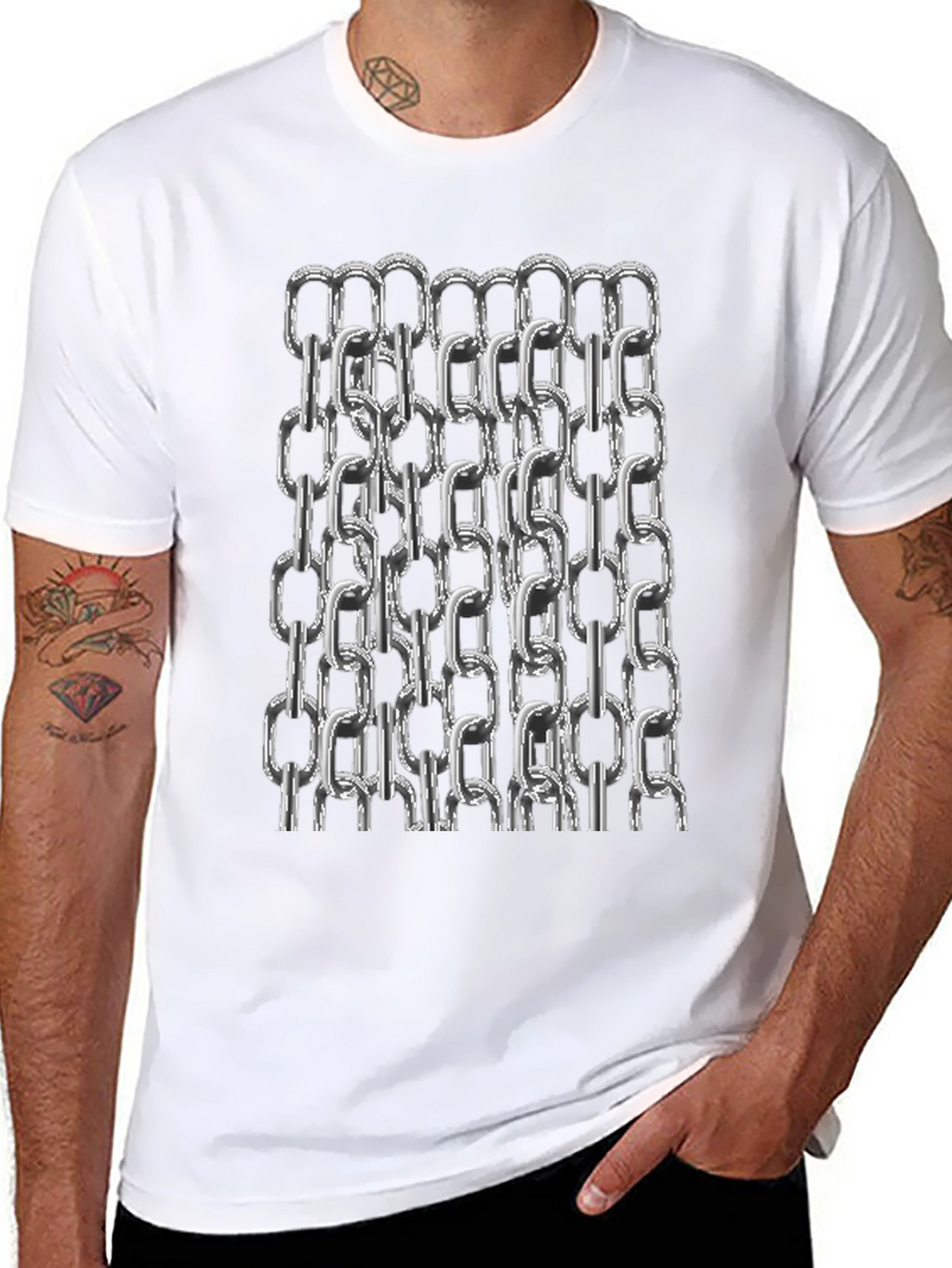 Chain Link Graphic Tee - Black Cotton Casual T-Shirt