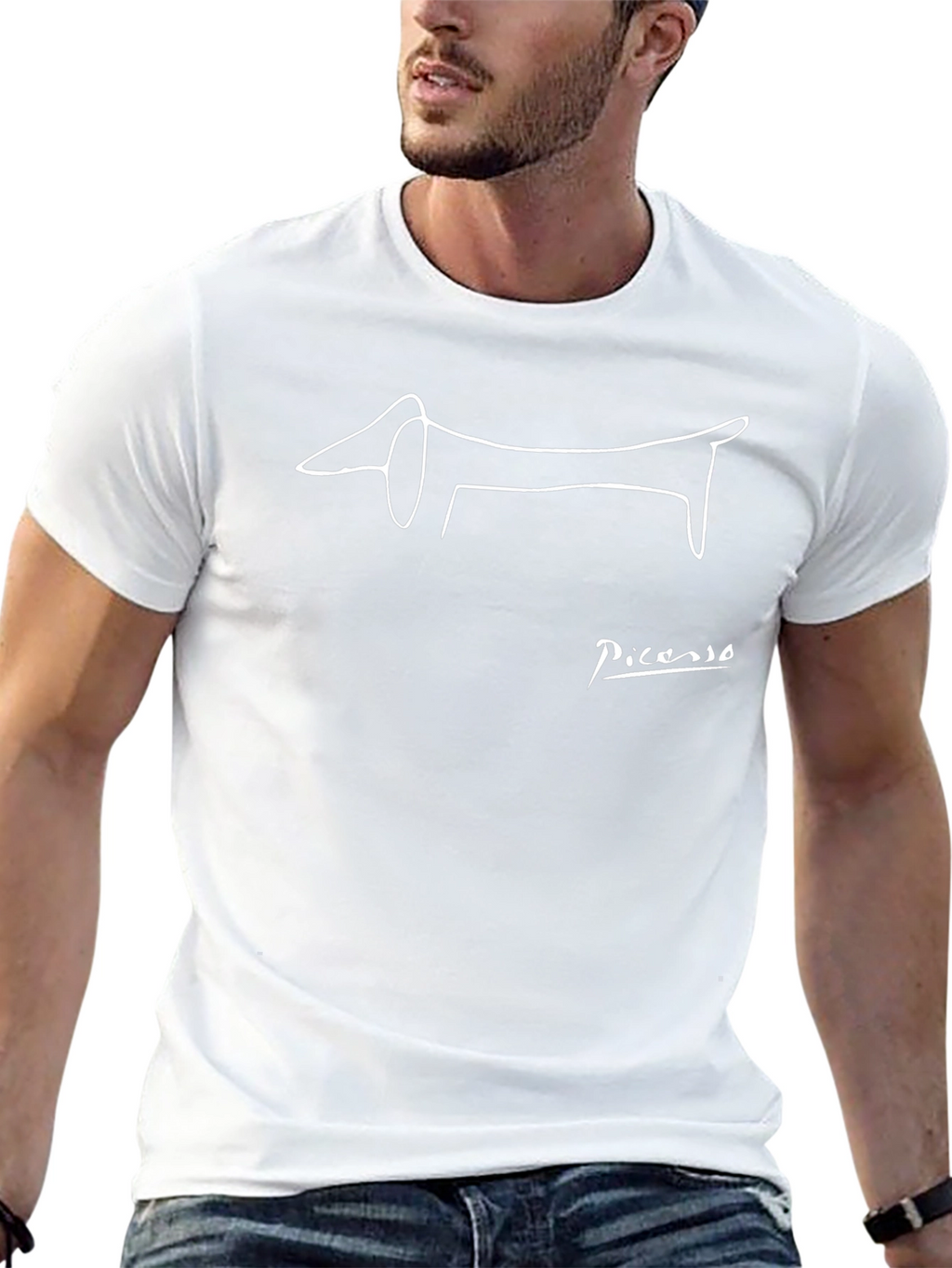 Picasso Dog Sketch Black T-Shirt
