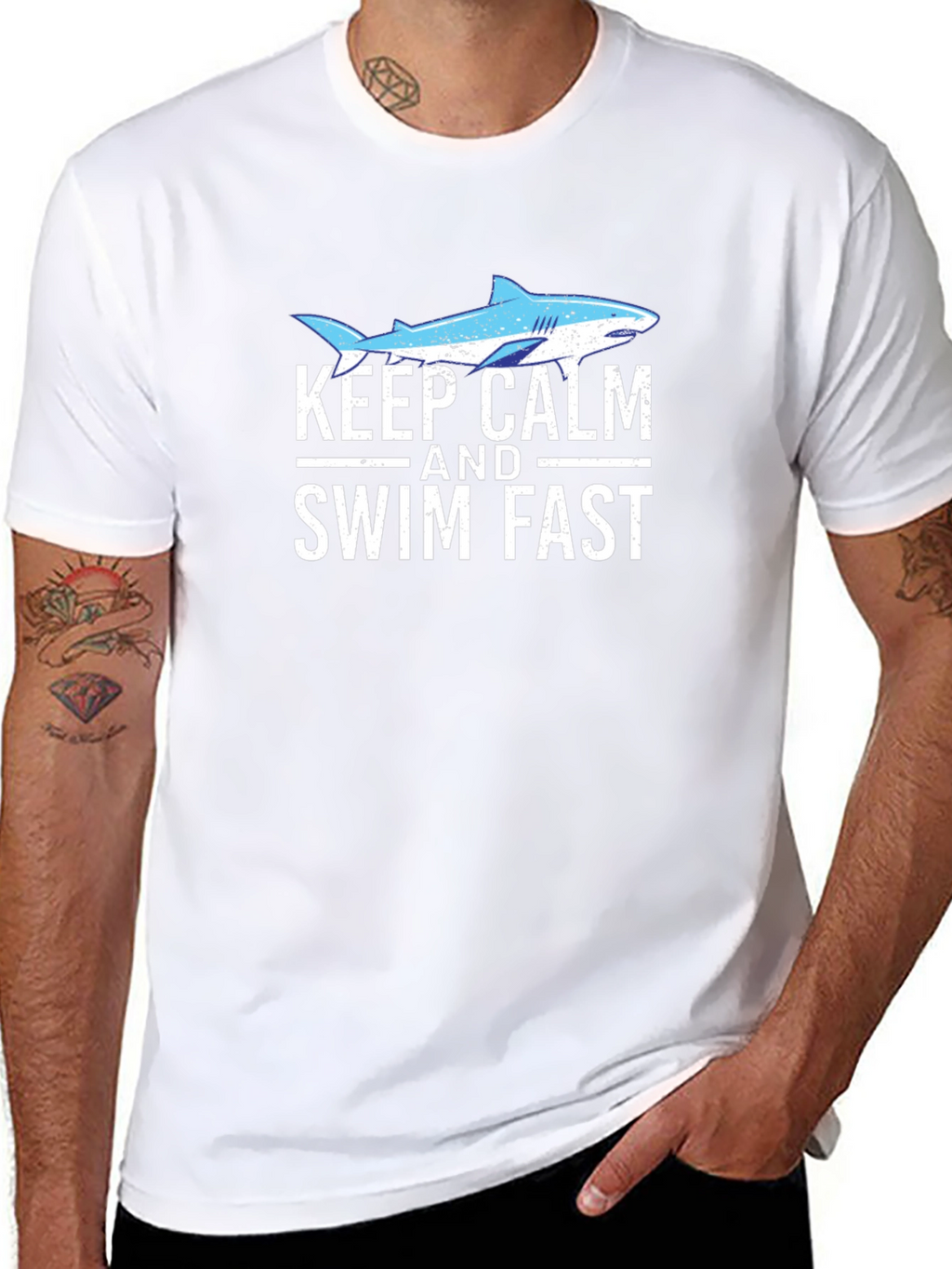 Keep Calm and Swim Fast Shark Graphic T-Shirt