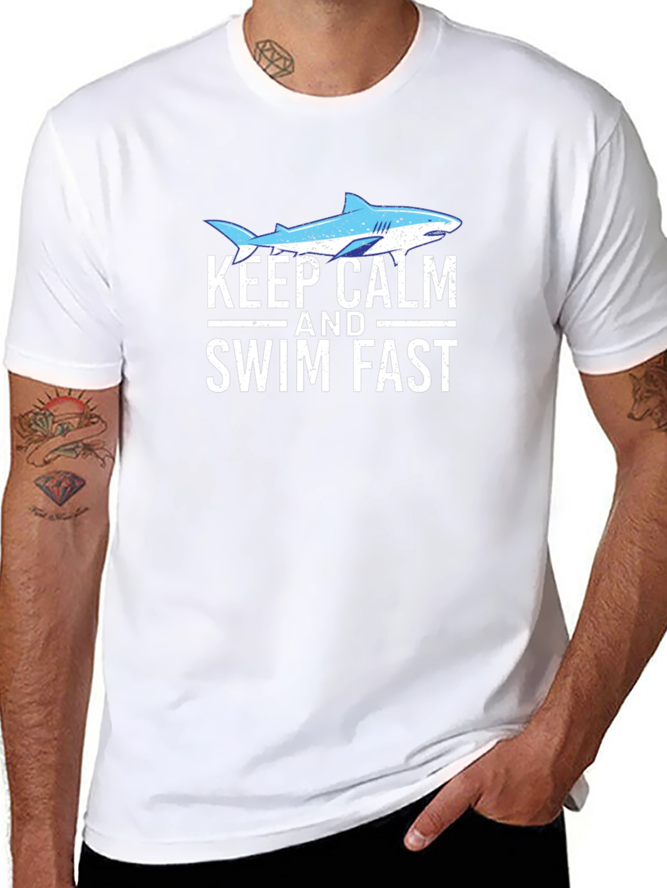 Keep Calm and Swim Fast Shark Graphic T-Shirt
