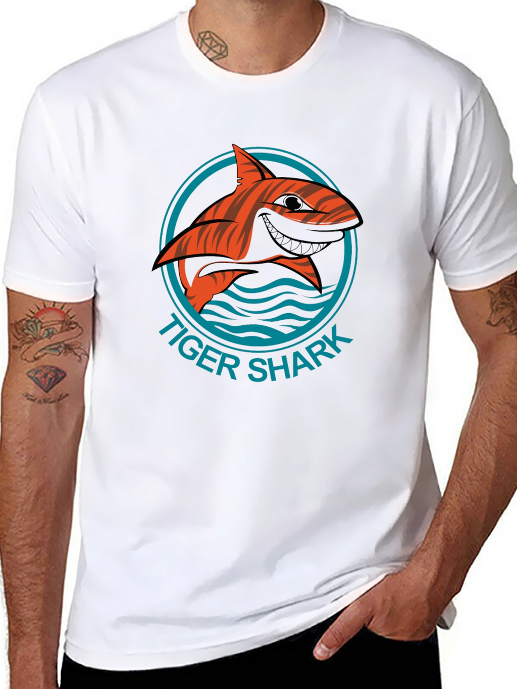 Tiger Shark Graphic Tee - Stylish Mens Black T-Shirt