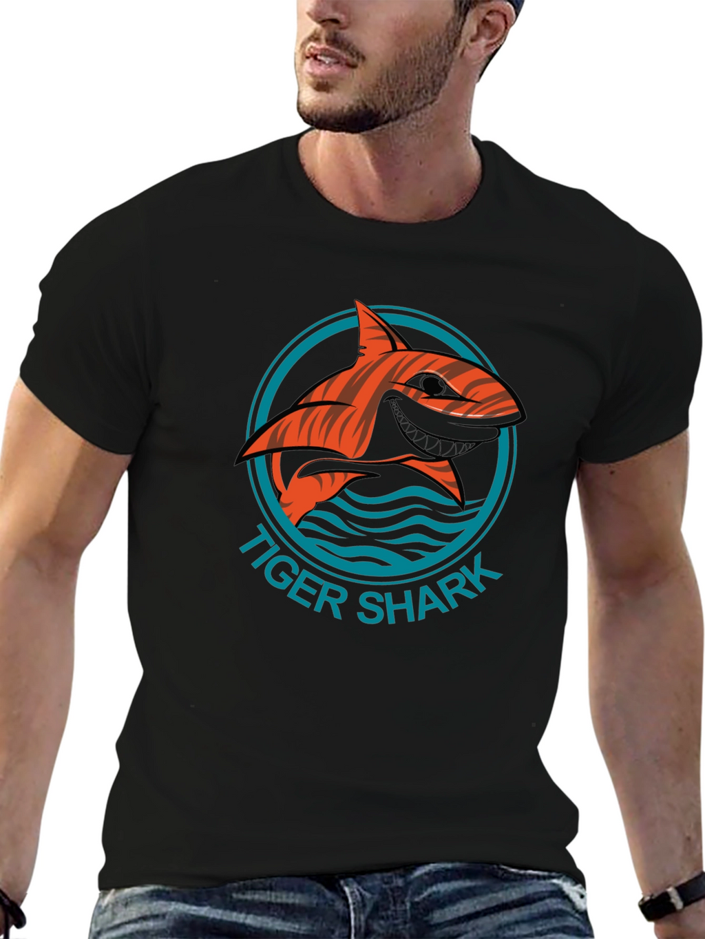 Tiger Shark Graphic Tee - Stylish Mens Black T-Shirt