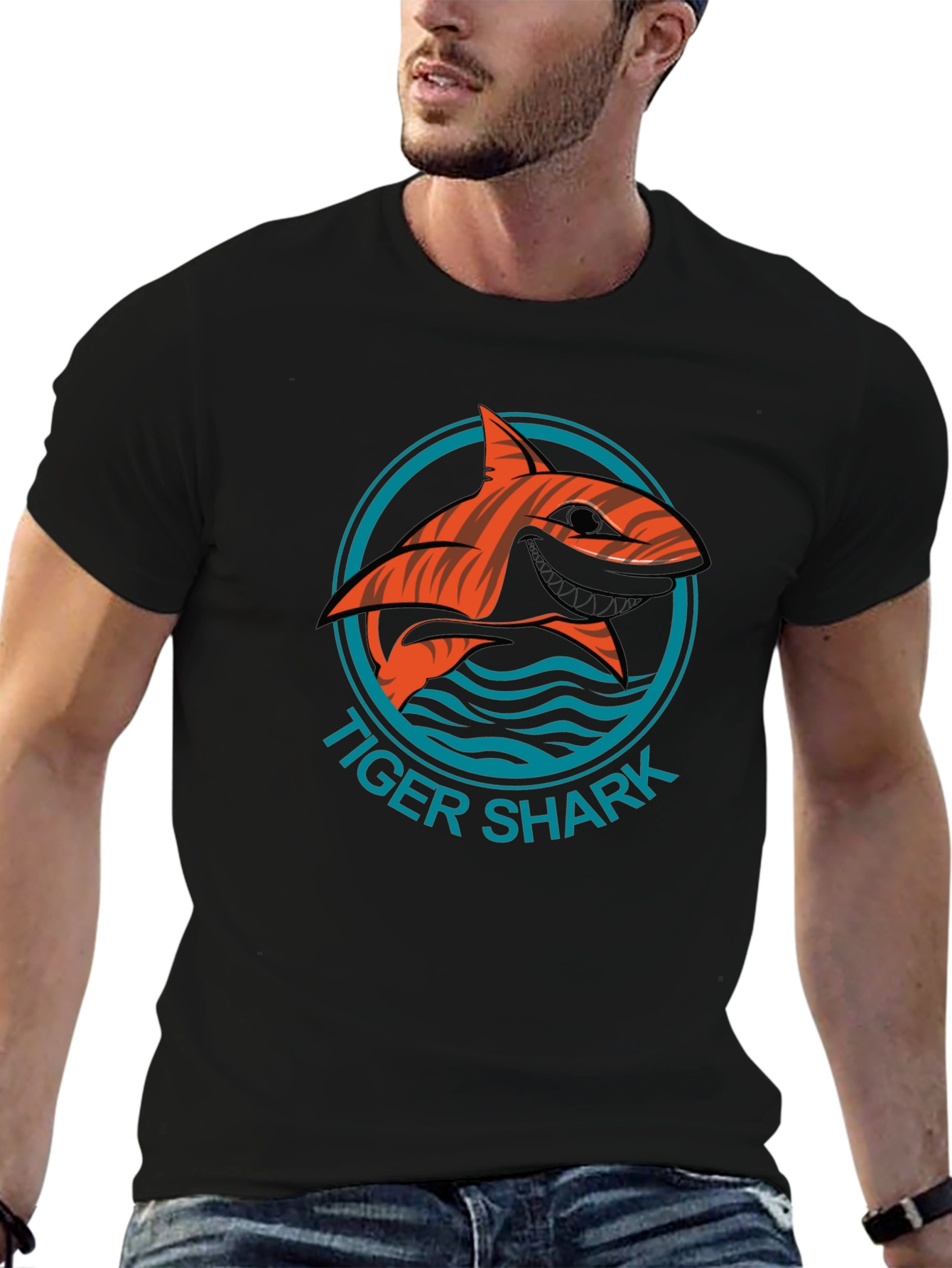 Tiger Shark Graphic Tee - Stylish Mens Black T-Shirt