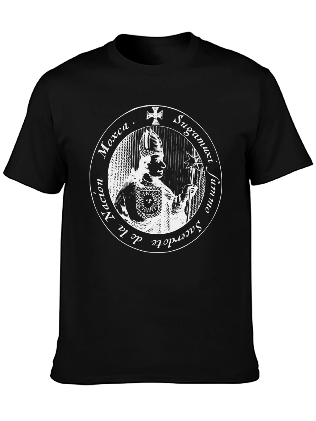 Black T-Shirt with Priest Graphic Design