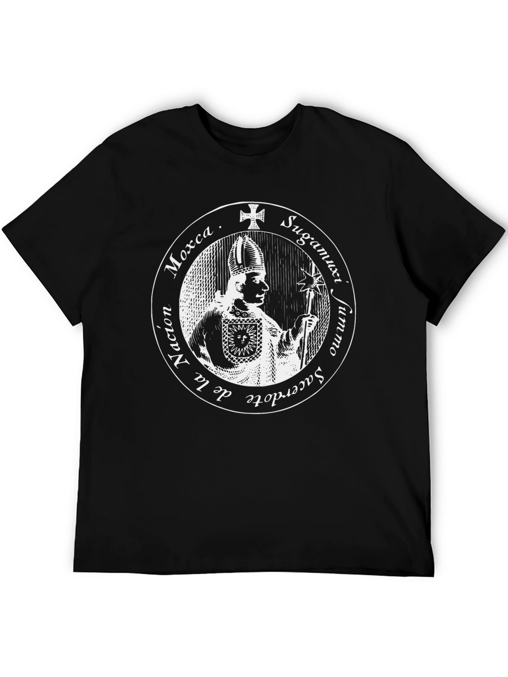 Black T-Shirt with Priest Graphic Design