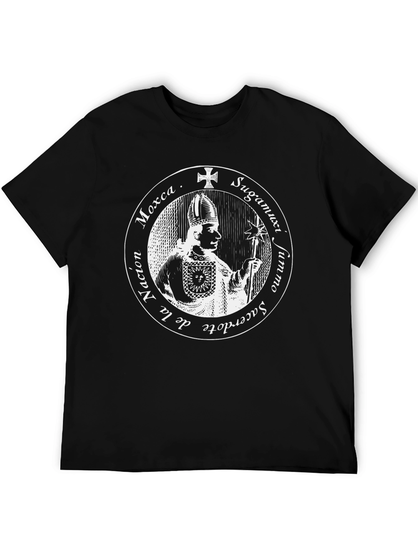 Black T-Shirt with Priest Graphic Design