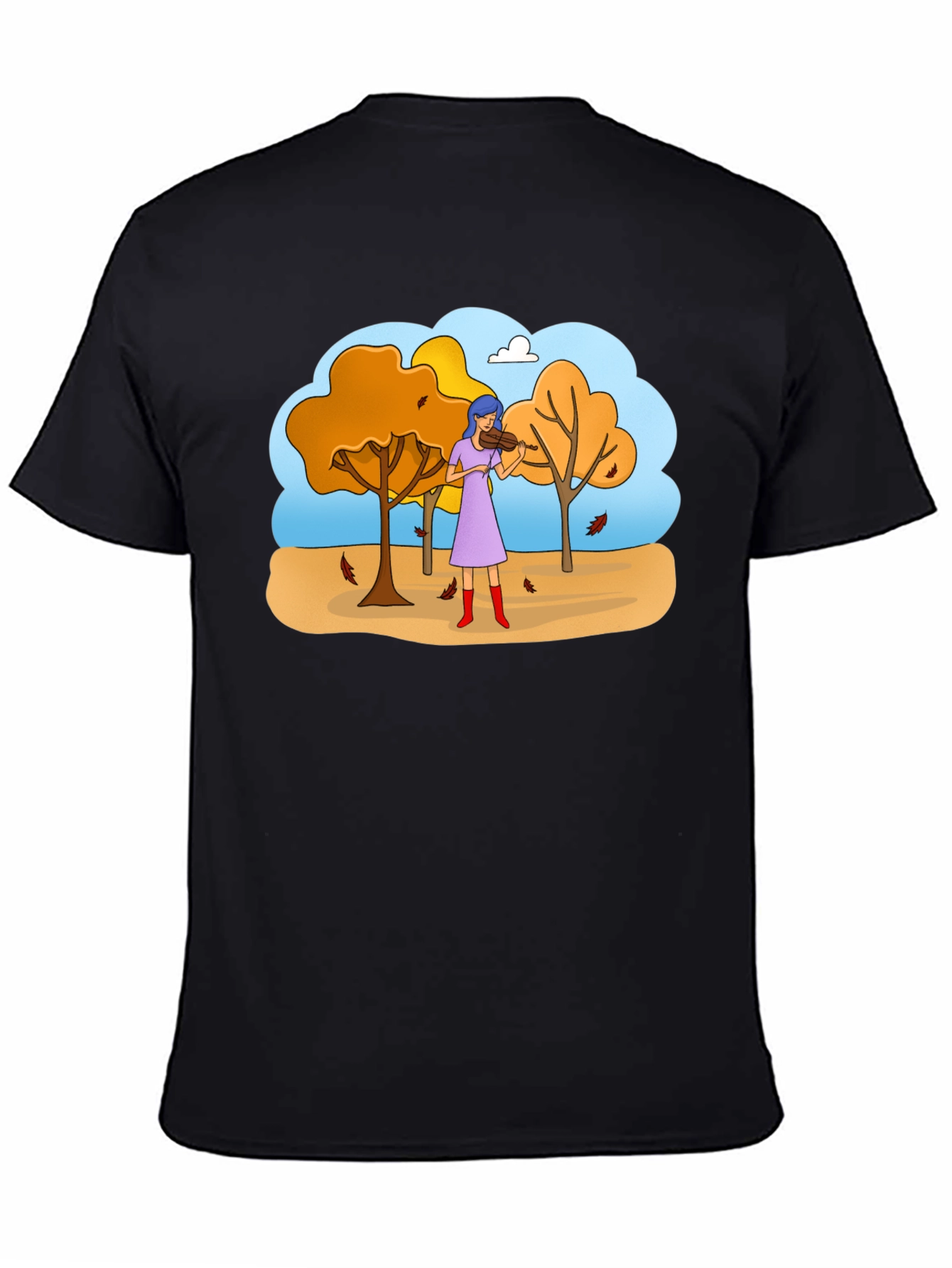 Autumn Violinist Graphic Tee - Unisex Black T-Shirt