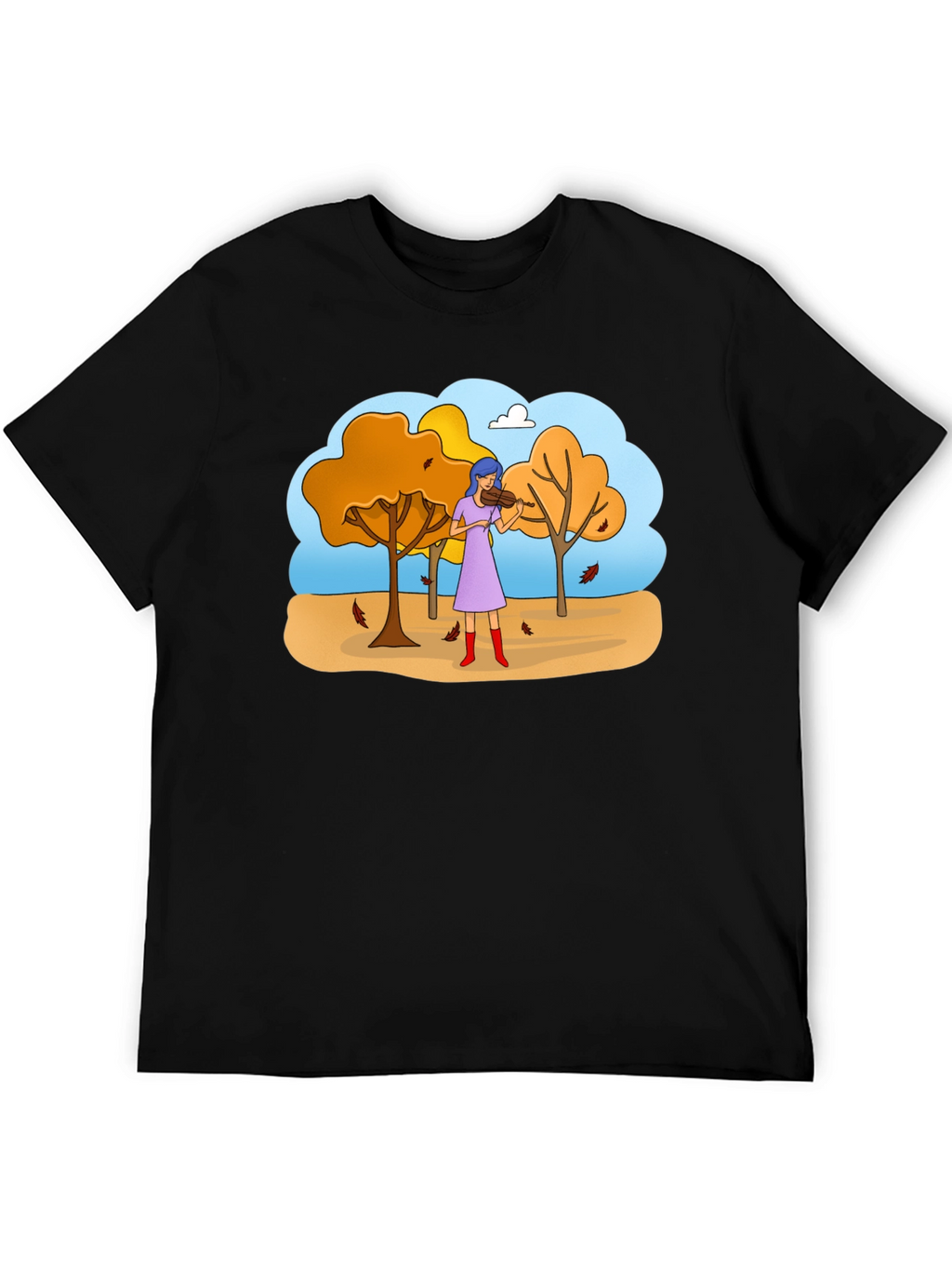 Autumn Violinist Graphic Tee - Unisex Black T-Shirt