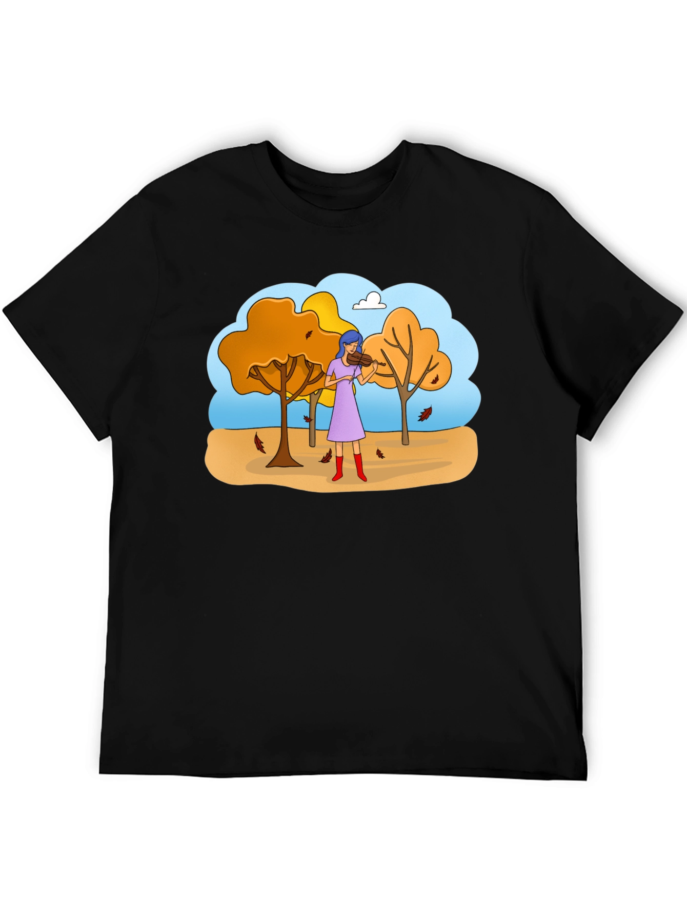 Autumn Violinist Graphic Tee - Unisex Black T-Shirt