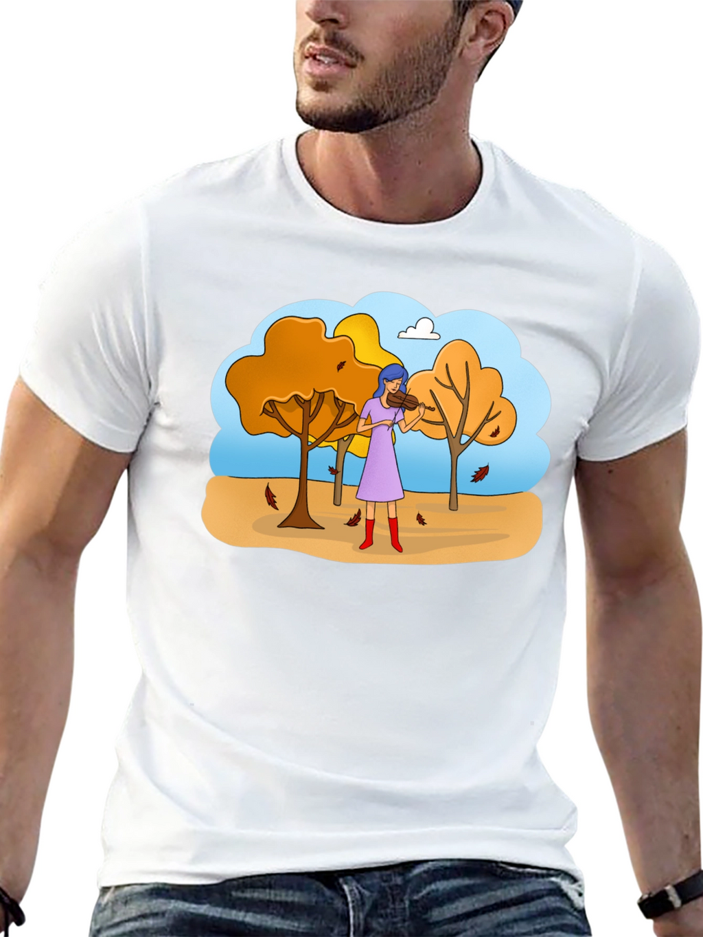 Autumn Violinist Graphic Tee - Unisex Black T-Shirt