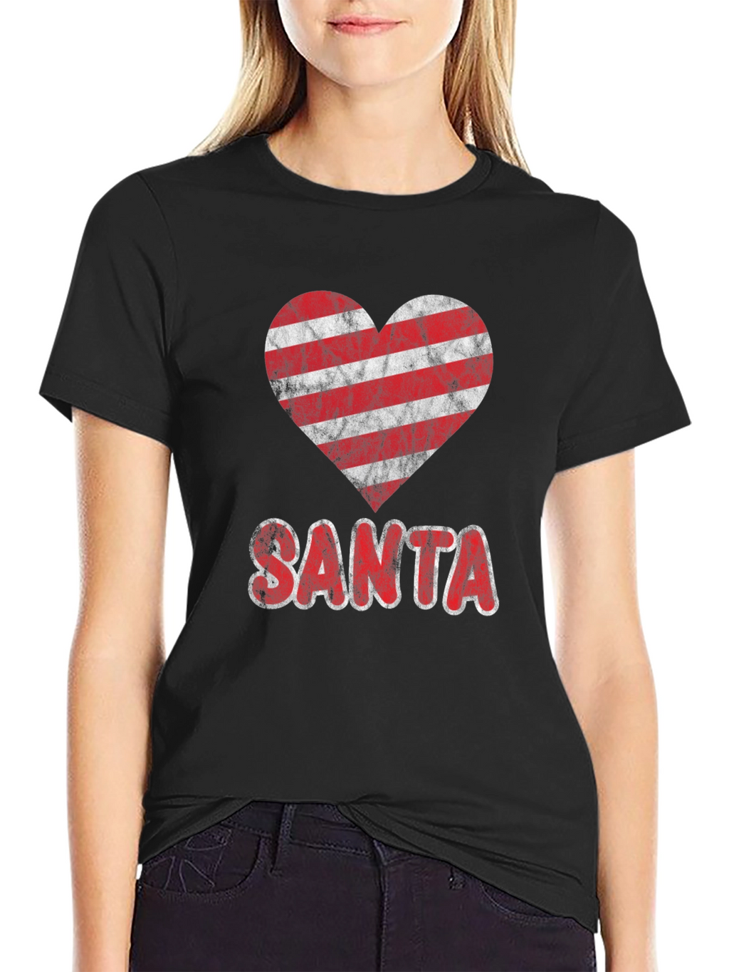 Striped Heart Santa Christmas Graphic Tee